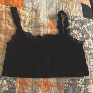 Black ribbed lace straps bra/bandeau